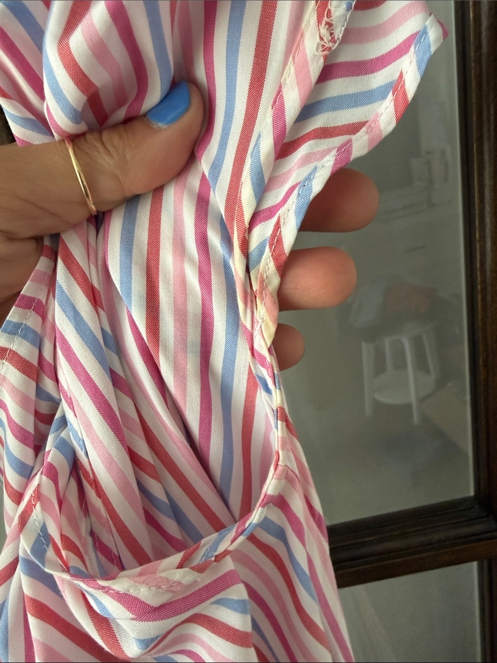GAP Pink Multi-Stripe V-Neck Tie-Waist Mini Dress - Picture 7 of 7